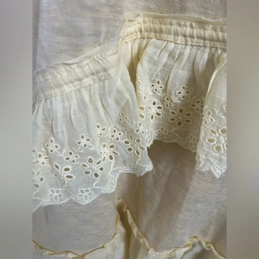 NWT new FREE PEOPLE Claire Tee medium reed yellow ruffle eyelet oversized - Picture 7 of 16